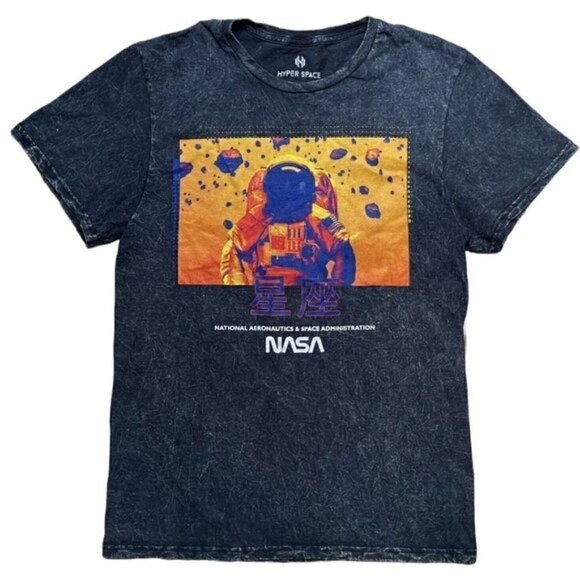 Hyper Space NASA Short Sleeve Dark Wash T Men’s S Women’s L Astronaut - Picture 1 of 5